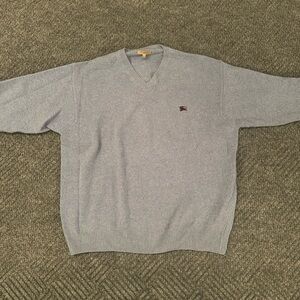Burberry Men's V-Neck Sweater Baby Blue Logo Size XL